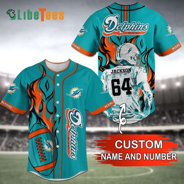 Personalized Miami Dolphins Baseball Jersey, Fire Rugby And Player Graphic