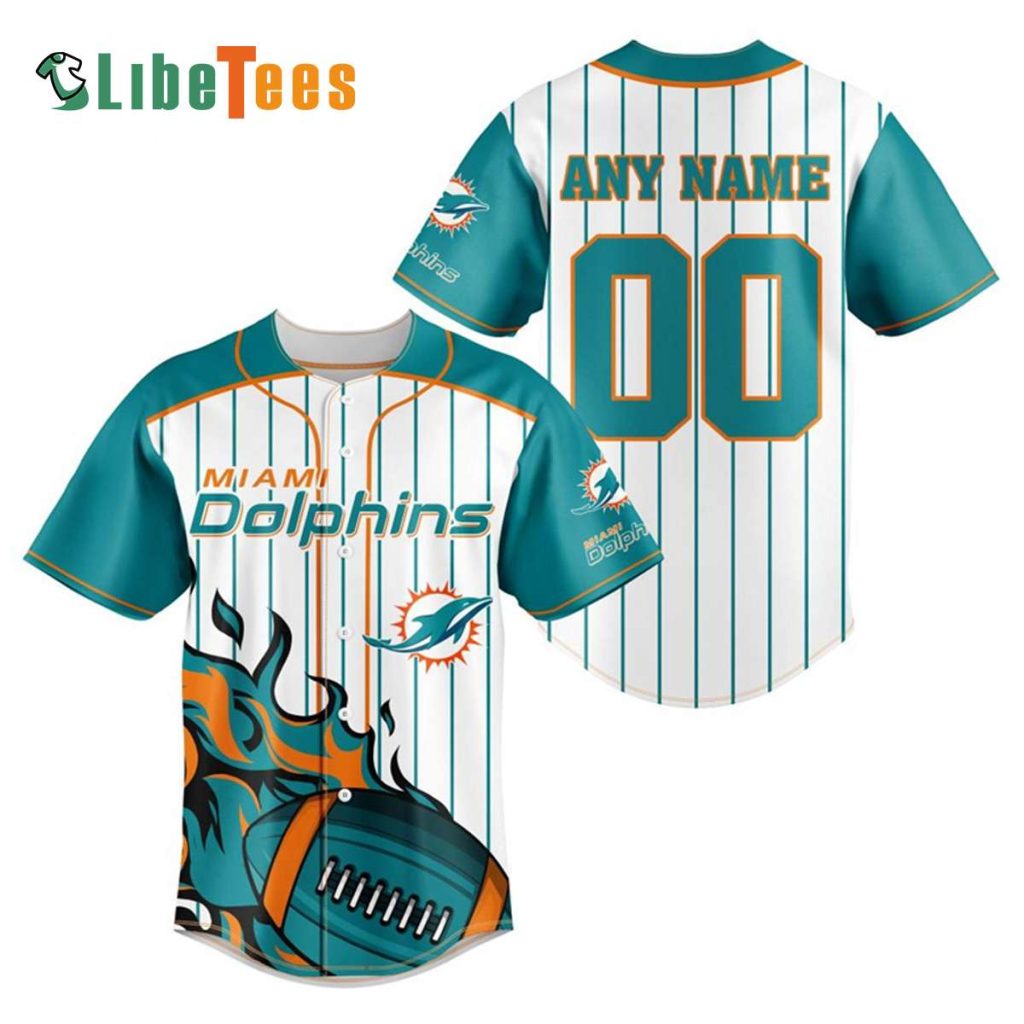 Personalized Miami Dolphins Baseball Jersey, Fire Rugby Graphic
