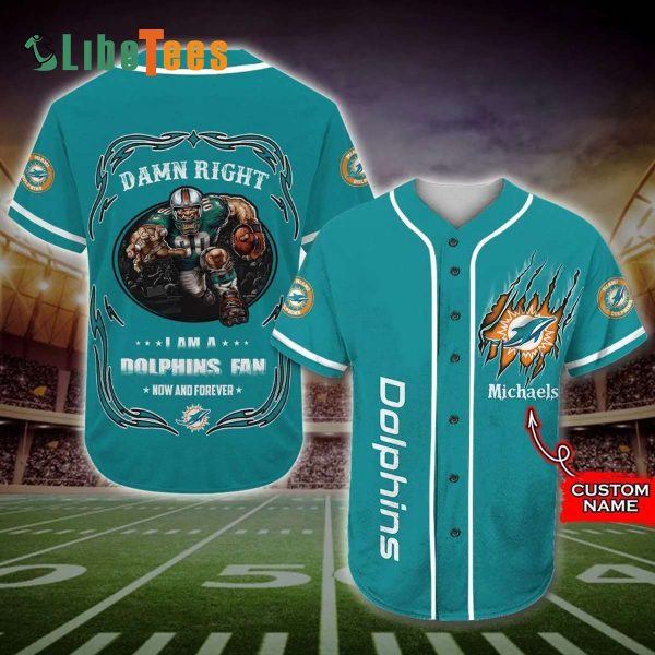 Personalized Miami Dolphins Baseball Jersey, Mascot Damn Right