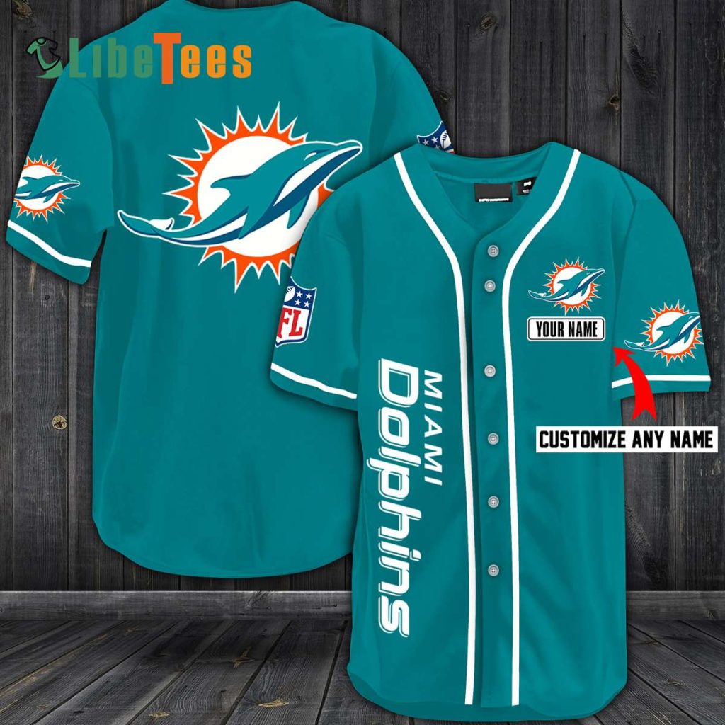 Personalized Miami Dolphins Baseball Jersey, Simple Blue Design