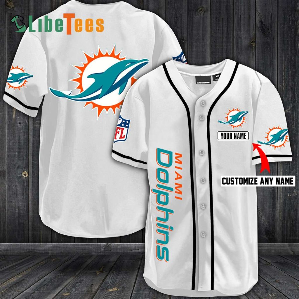 Personalized Miami Dolphins Baseball Jersey, Simple White Design