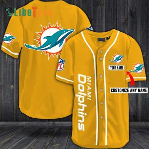 Personalized Miami Dolphins Baseball Jersey, Simple Yellow Design