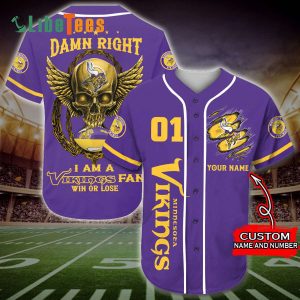 Personalized Minnesota Vikings Baseball Jersey, Golden Skull