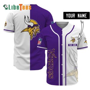 Personalized Minnesota Vikings Baseball Jersey, Purple White Logo Graphic