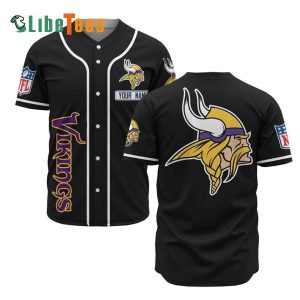 Personalized Minnesota Vikings Baseball Jersey, Simple Black Design