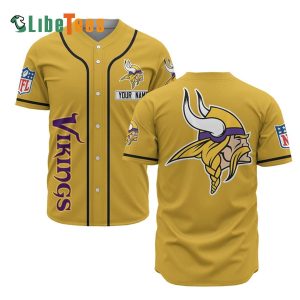 Personalized Minnesota Vikings Baseball Jersey, Simple Yellow Design