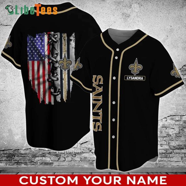 Personalized New Orleans Saints Baseball Jersey American Flag