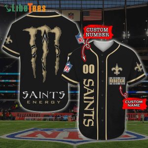 Personalized New Orleans Saints Baseball Jersey Black Monster Energy