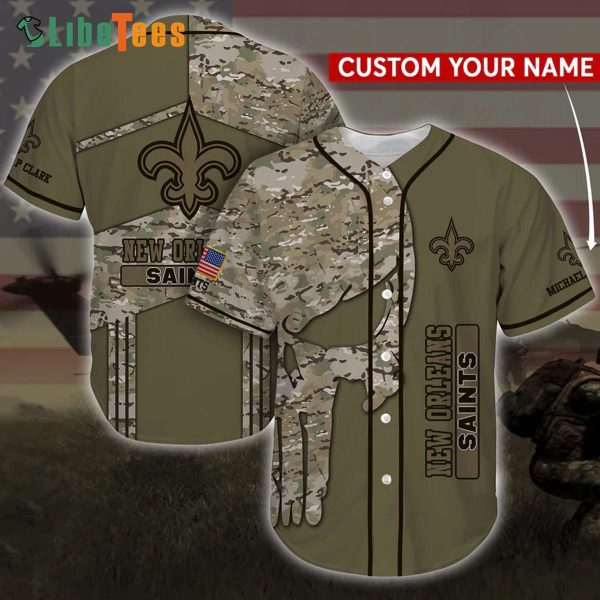 Personalized New Orleans Saints Baseball Jersey Camo Pattern