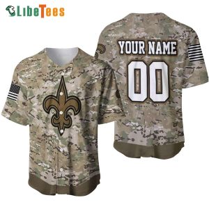 Personalized New Orleans Saints Baseball Jersey Camouflage Veteran