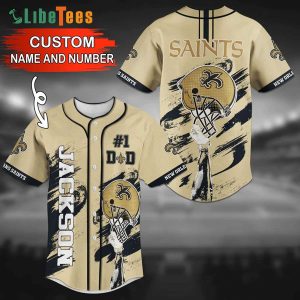 Personalized New Orleans Saints Baseball Jersey Holding Helmet