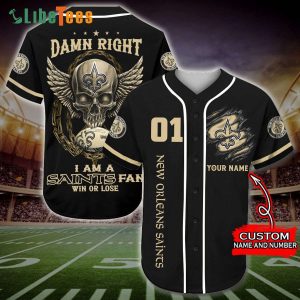 Personalized New Orleans Saints Baseball Jersey Skull Damn Right