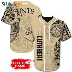 Personalized New Orleans Saints Baseball Jersey Tribal Pattern