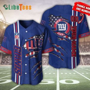 Personalized New York Giants Baseball Jersey, America Flag And Logo Graphic
