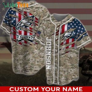 Personalized Philadelphia Eagles Baseball Jersey American Flag And Camo Pattern