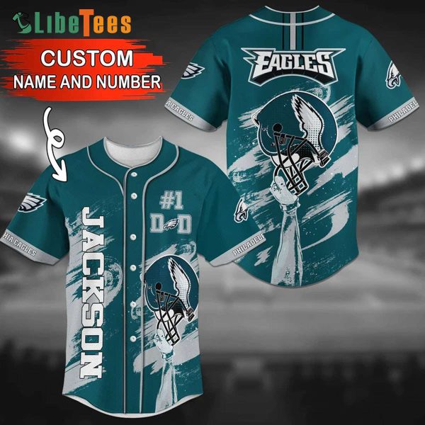 Personalized Philadelphia Eagles Baseball Jersey Holding Helmet