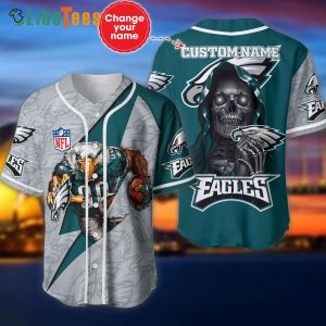 Personalized Philadelphia Eagles Baseball Jersey Mascot And Skull