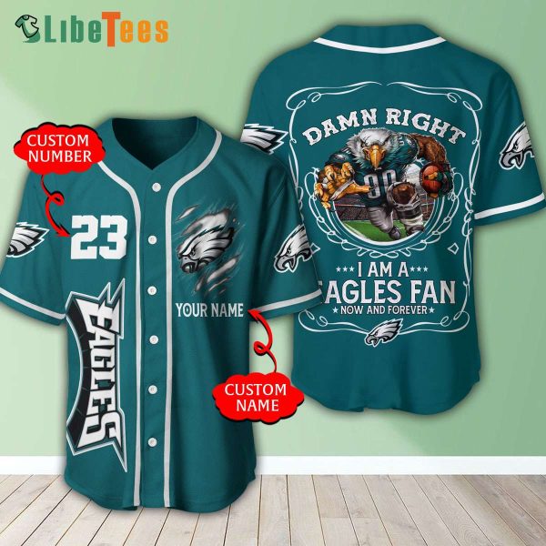 Personalized Philadelphia Eagles Baseball Jersey Mascot Damn Right