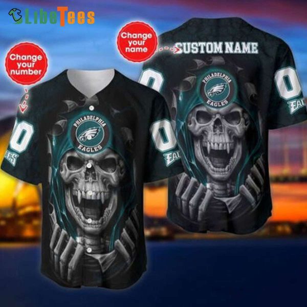 Personalized Philadelphia Eagles Baseball Jersey Vampire Skull