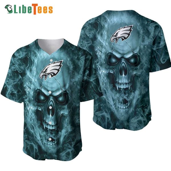 Philadelphia Eagles Baseball Jersey Skull Fire