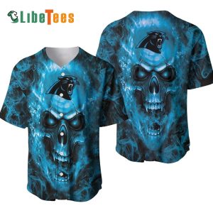 Carolina Panthers Baseball Jersey, Blue Skull In Flame