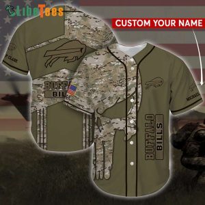 Custom Name Buffalo Bills Baseball Jersey Camo Skull