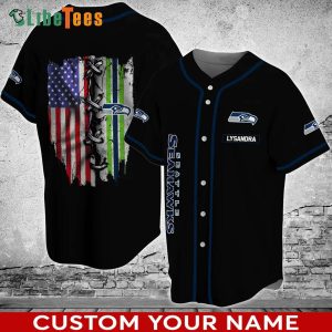 Custom Name Seattle Seahawks Baseball Jersey American Flag