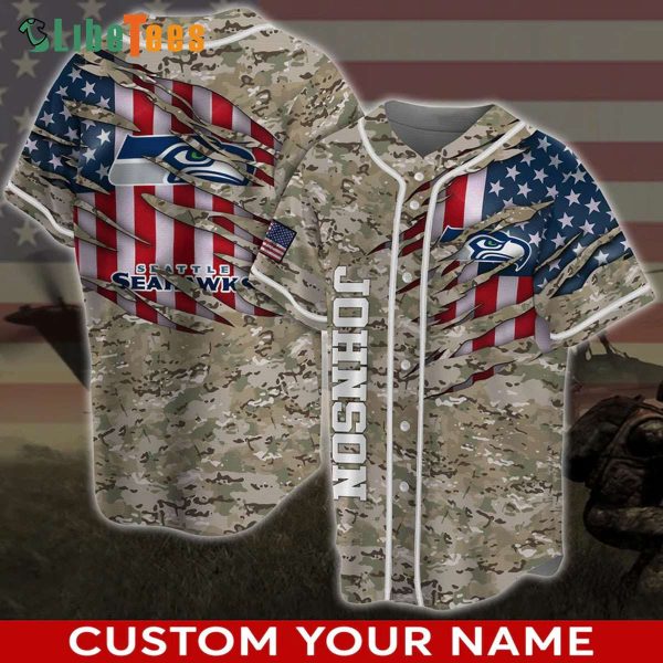 Custom Name Seattle Seahawks Baseball Jersey Camo Pattern