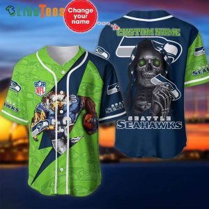 Custom Name Seattle Seahawks Baseball Jersey Skull And Mascot