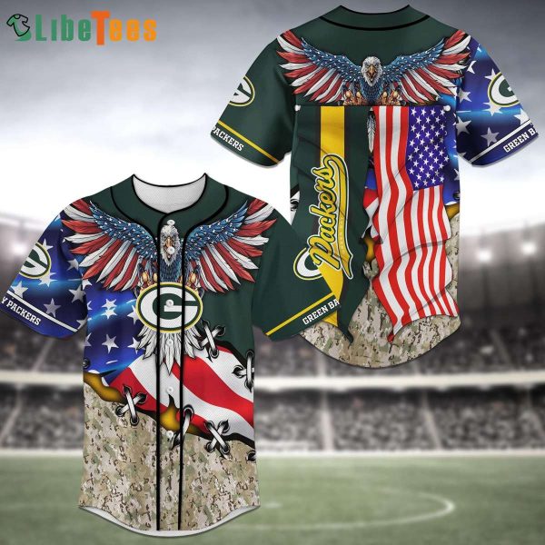 Green Bay Packers Baseball Jersey American Flag And Eagle