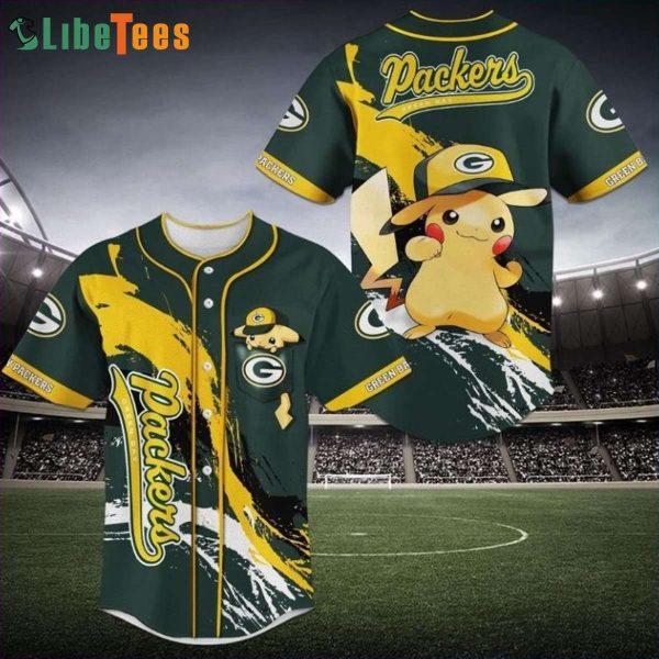 Green Bay Packers Baseball Jersey Pikachu Wears A Hat