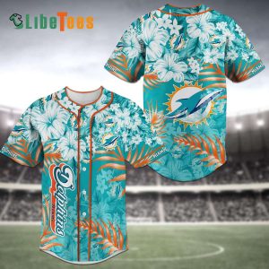 Miami Dolphins Baseball Jersey, Flower And Logo Pattern