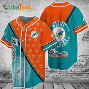 Miami Dolphins Baseball Jersey, Orange Blue Logo Pattern