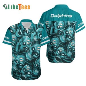 Miami Dolphins Hawaiian Shirt, Dangerous Smiling Skull, Button Down Hawaiian Shirt