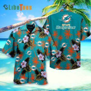 Miami Dolphins Hawaiian Shirt, Flowers And Coconut Tree, Unique Hawaiian Shirt