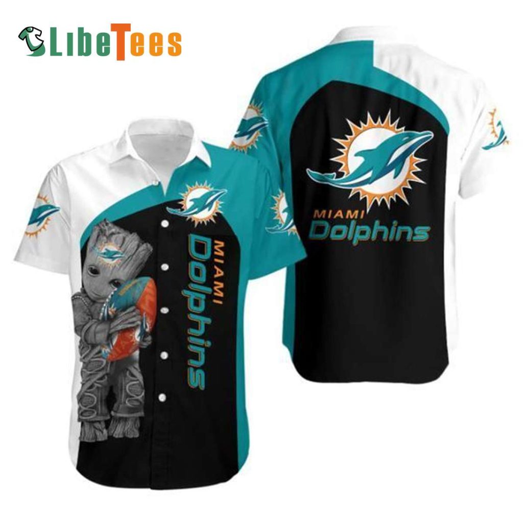 Miami Dolphins Hawaiian Shirt, Groot Graphic, Tropical Hawaiian Shirt