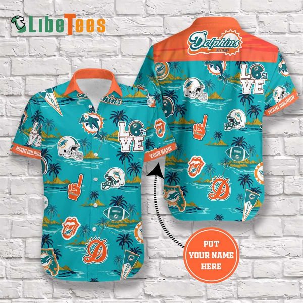 Miami Dolphins Hawaiian Shirt, Island In The Sea, Button Down Hawaiian Shirt