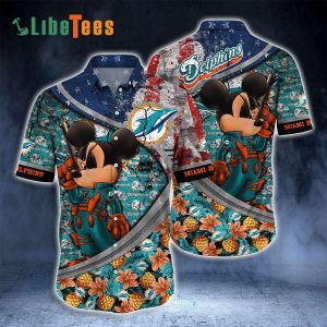Miami Dolphins Hawaiian Shirt, Mickey Mouse, Button Down Hawaiian Shirt