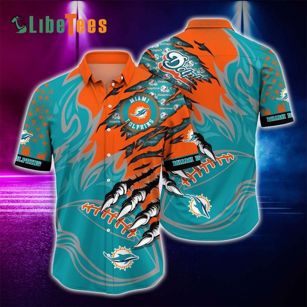 Miami Dolphins Hawaiian Shirt, Monter And Ball, Tropical Hawaiian Shirt