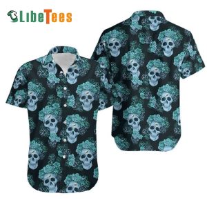 Miami Dolphins Hawaiian Shirt, Mystery Skull And Flower, Hawaiian Style Shirt