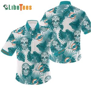 Miami Dolphins Hawaiian Shirt, Skull Pattern, Button Down Hawaiian Shirt