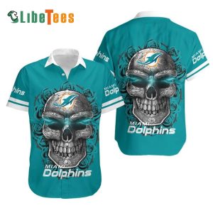 Miami Dolphins Hawaiian Shirt, Sugar Skull Graphic, Tropical Hawaiian Shirt