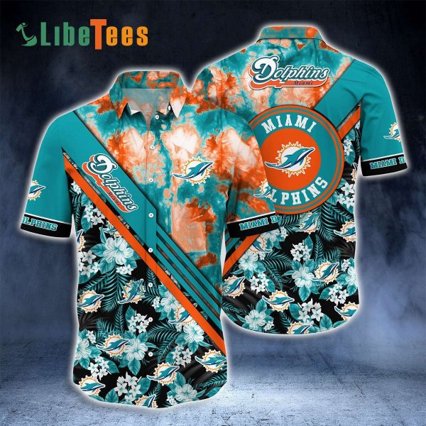 Miami Dolphins Hawaiian Shirt, Tropical Flower, Button Down Hawaiian Shirt