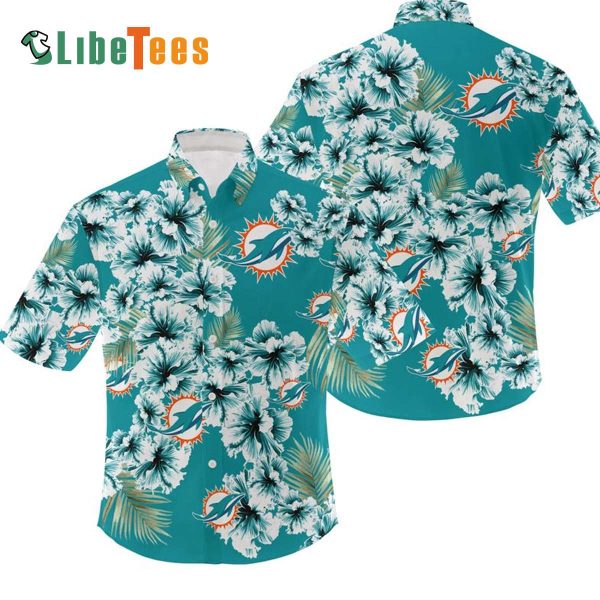 Miami Dolphins Hawaiian Shirt, Tropical Flower, Tropical Hawaiian Shirt