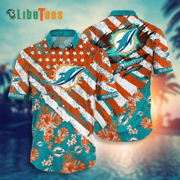 Miami Dolphins Hawaiian Shirt, Tropical Flowers, Unique Hawaiian Shirt