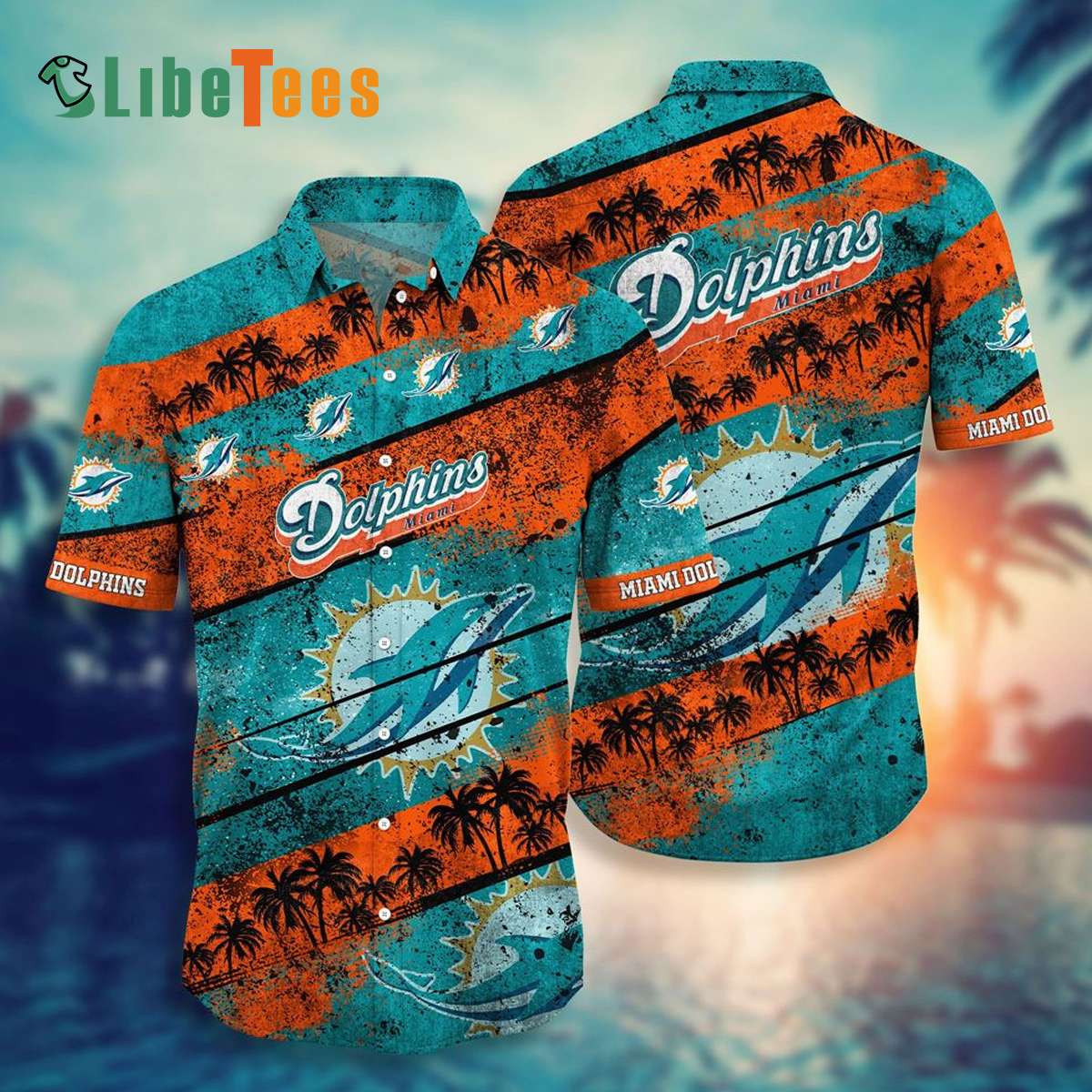 Miami Dolphins NFL Custom Name Mascot And Sunset Beach All Over Print  Hawaiian Shirt