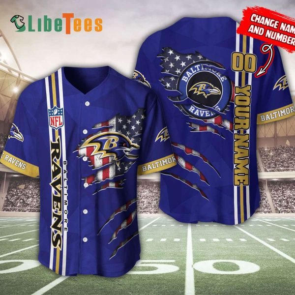 Personalized Baltimore Ravens Baseball Jersey, America Flag Pattern