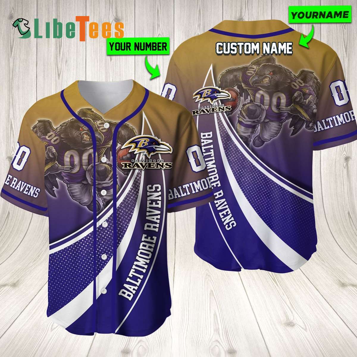 Personalized Baltimore Ravens Mascot All Over Print 3D Baseball Jersey Shirt