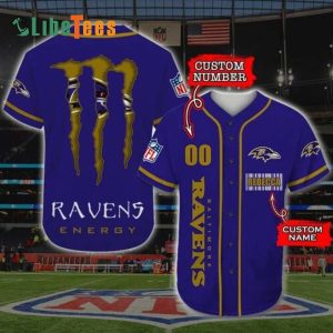 Personalized Baltimore Ravens Baseball Jersey, Monster Energy