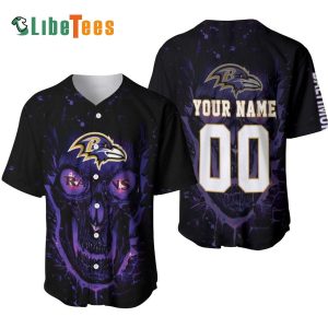 Personalized Baltimore Ravens Baseball Jersey, Purple Skull In Flame
